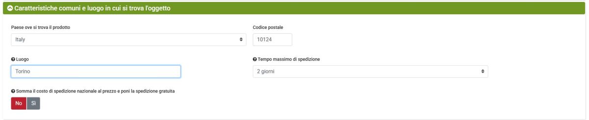 ebay config spedizioni luogo
