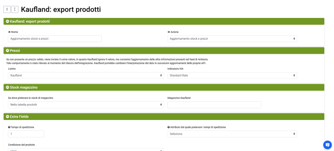 kaufland configurazione aggiornamento stock prezzi