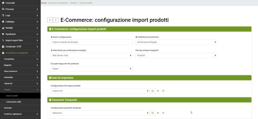 import prodotti shopify