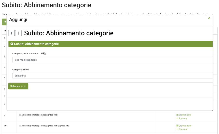 abbinamento categorie popup subito