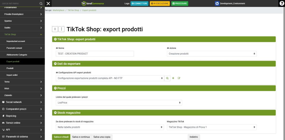 tiktok export products configuration