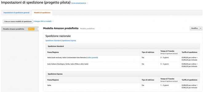 Amazon: creazione modelli di spedizione
