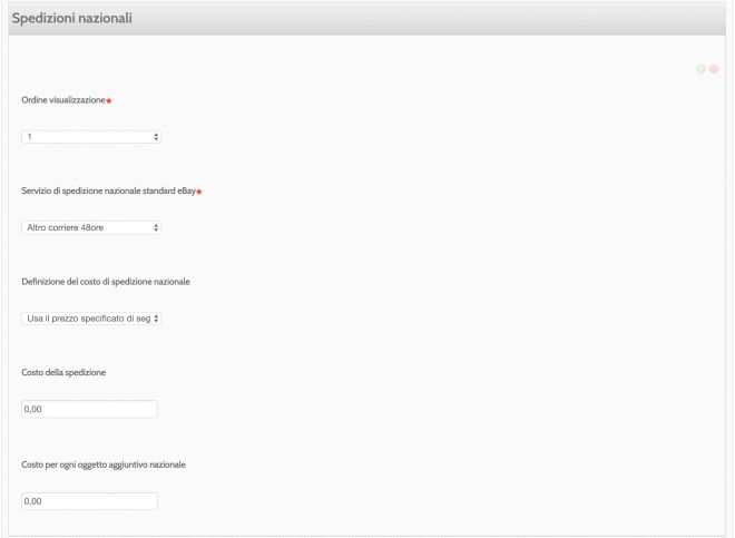 Condizioni di spedizione nazionali ebay